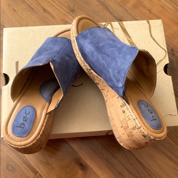 LIKE NEW WEDGE Platform Heels Gorgeous Real Leather BLUE COLOR Upper Size 10 M - Picture 1 of 5